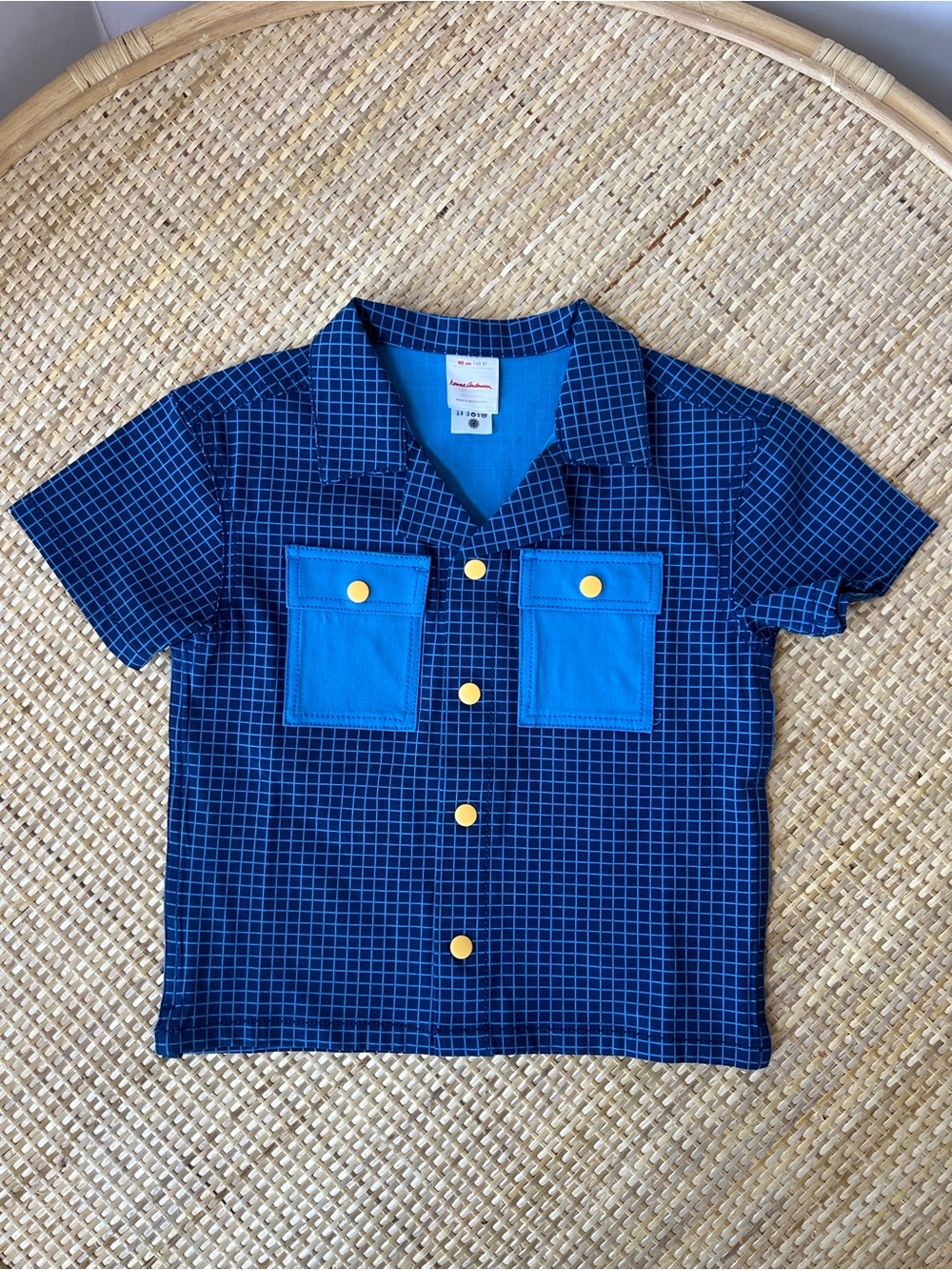 Hanna Andersson Toddler Boy Blue Navy Snap Down Shirt Short Sleeve Smart 90 3T